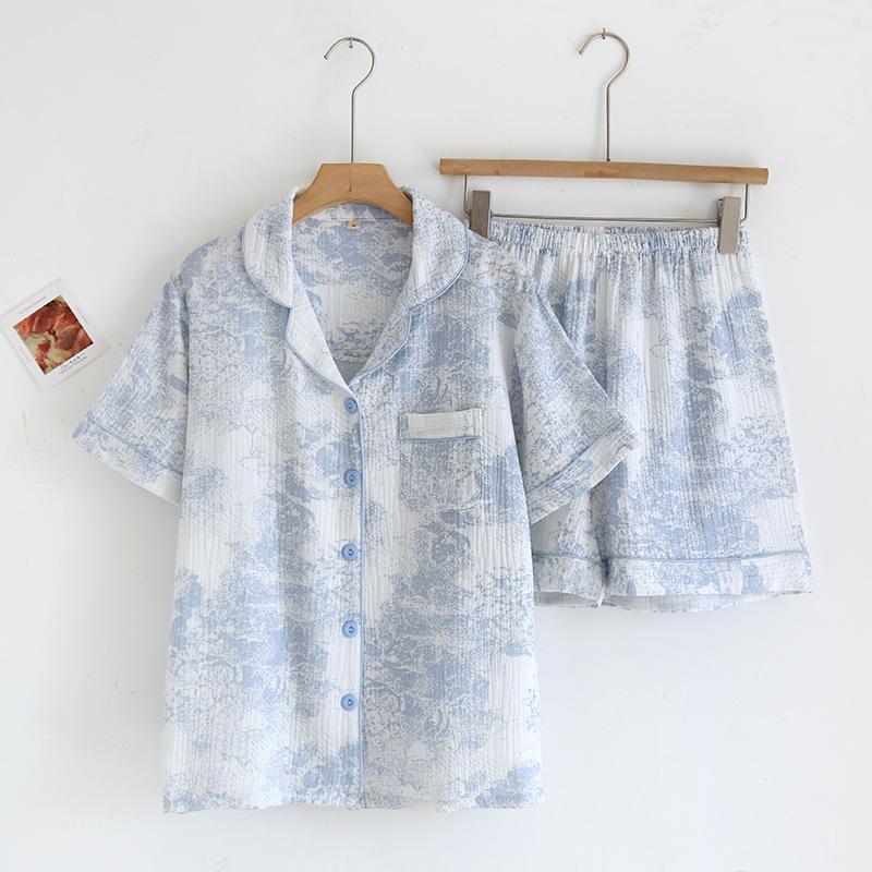 Damski letni zestaw piżamowy z czystej bawełny - Słodki, Przewiewny, Krótki rękaw i Szorty