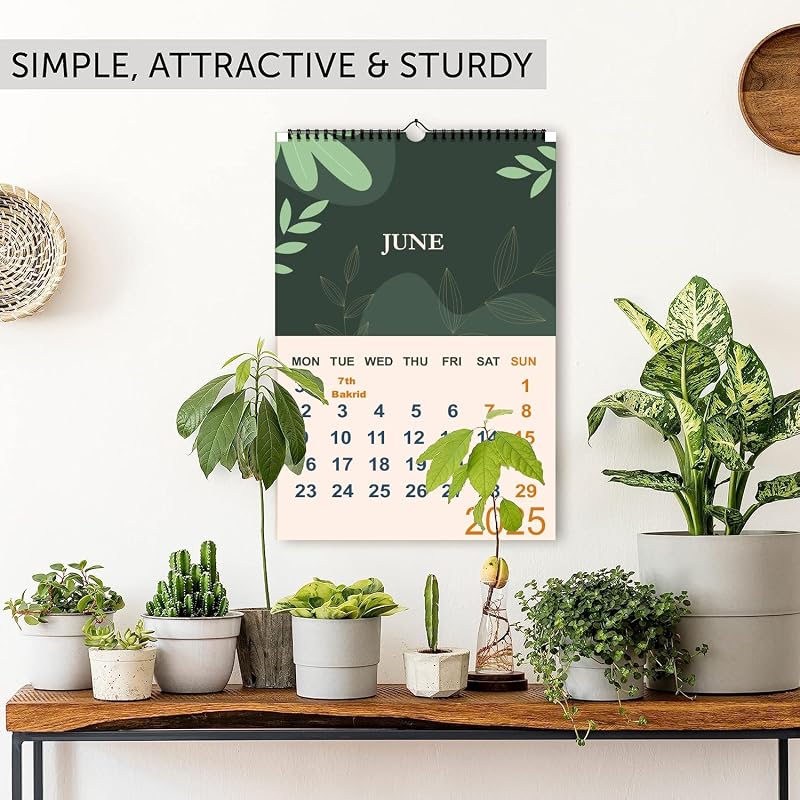 Accuprints 2025 Wall Calendar 12 Monthly Wall Calendar,Size (43X30) Cm, Green Floral Design, Twin-Wire Binding, Large Ha