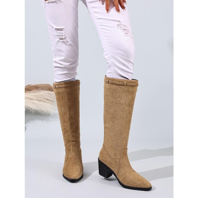Winter 2025 New Pointed Toe Plus-size High-heeled Fashion Boots Women's Thick-heeled Sleeve Knight Boots