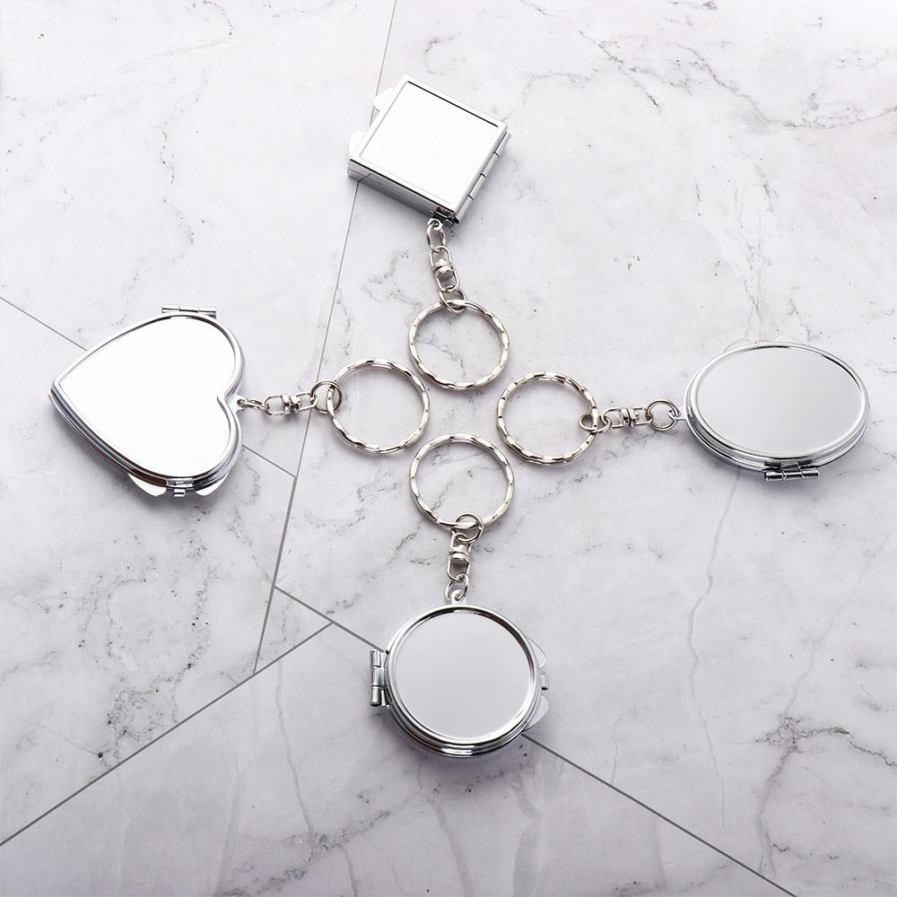 Makeup Mirror Folding Mirror Key Chain Metal Double Sides Cosmetic Mirror Keychain Cosmetic Tool