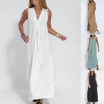 Summer Women's Vest Dress V-neck Sleeveless Casual Vacation Long Skirt
