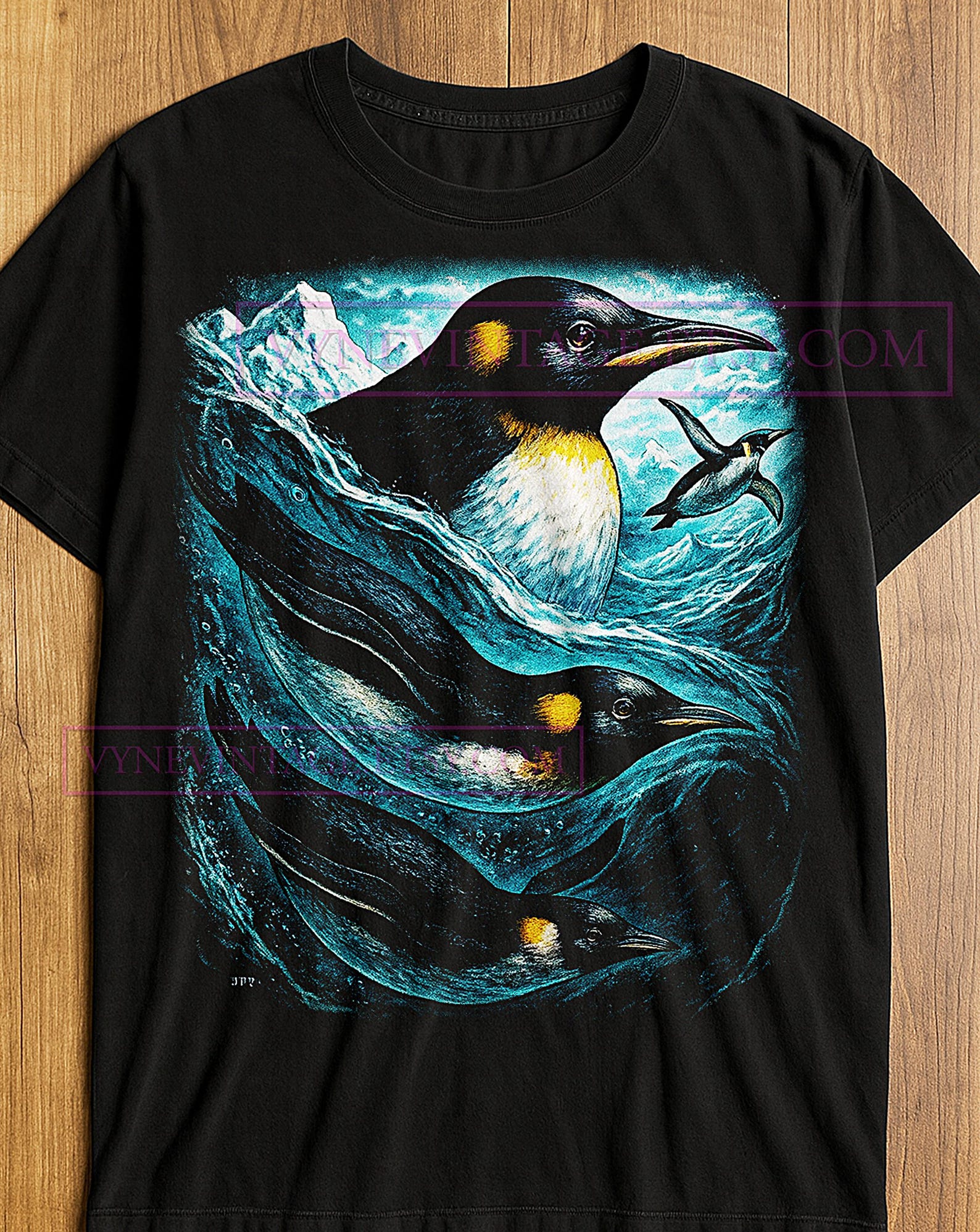 Penguin Ocean Journey T-Shirt, Wildlife Sea Life Nature Vintage Animals Graphic Tee, Vintage Penguin Shirt, Marine Life Gift L