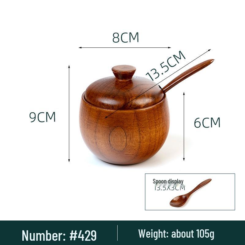 Japanese Retro Wooden Condiment Jar with Lid - Solid Jujube Wood Kitchen Salt Box