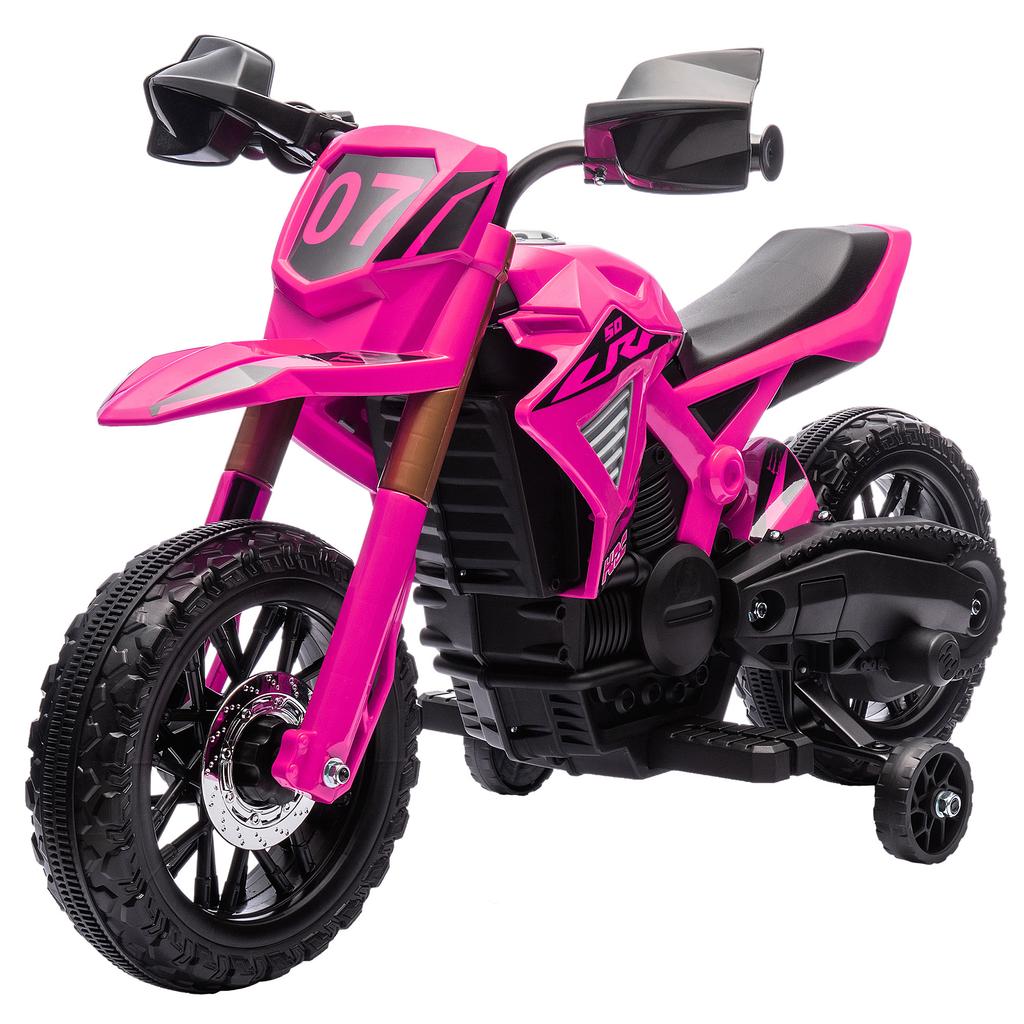 Electric Motorcycle for Children, 12V Kids Motorcycle with Training Wheels, Children's Vehicle with Horn and Start-Up Sound, 3 km/h, Pink