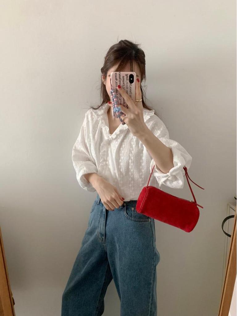 2026 Early Spring/Autumn Korean Inspired Hollow Out Embroidered Long Sleeve Women's Shirt