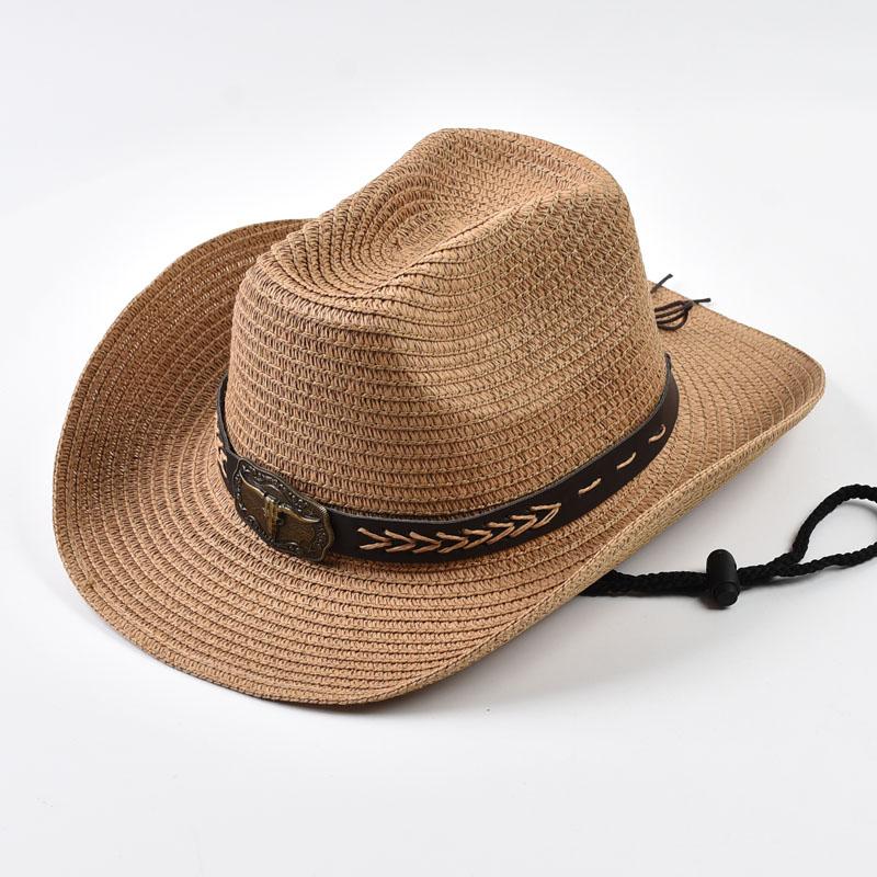 

Wide Brim Straw Western Cowboy Hat Men Women Outdoor Sun Protection Hat with Wind Lanyard Durable Travel Foldable for Summer One Size хаки
