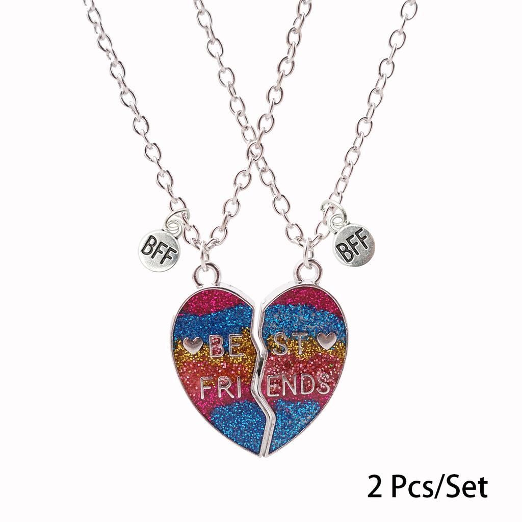2 Stück/Set Beste Freunde Anhänger Halskette Für Frau Magnetisch Verstellbar Regenbogen Gänseblümchen Liebhaber Zerbrochenes Herz Kette BFF Schmuck Geschenke