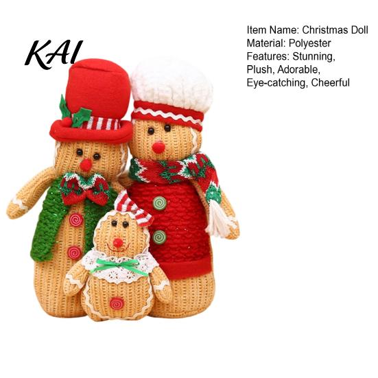 Cute Christmas Tree Hanging Dolls Plush Gingerbread Man Figures with Hat Scarf, Stuffed Family Soft Textured Figurines of 3 Ornament for Home