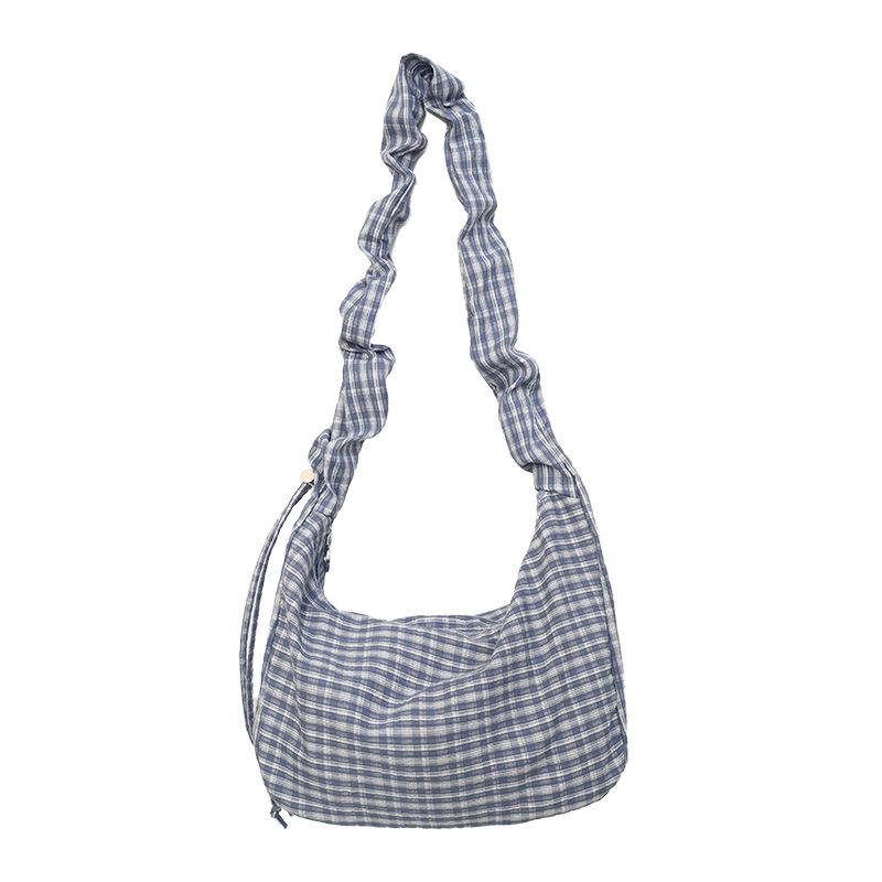 

Summer new large-capacity black and gray plaid lace messenger shoulder bag fashionable and simple canvas bag women 31*13*18 синий