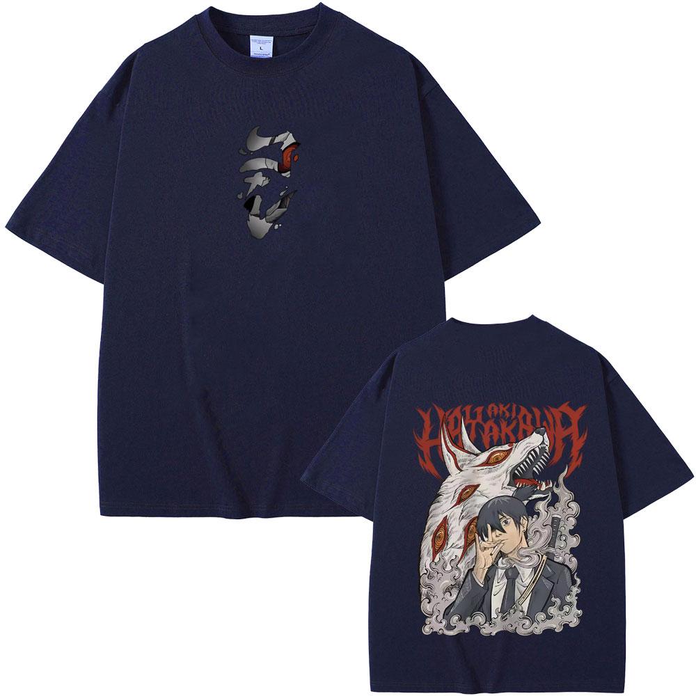 Anime Chainsaw Man Merch T-Shirt Hayakawa Aki Beschwörung Kon Fuchs Teufel Grafik T-Shirts Herren Damen Lässig Vintage Übergroße T-Shirts