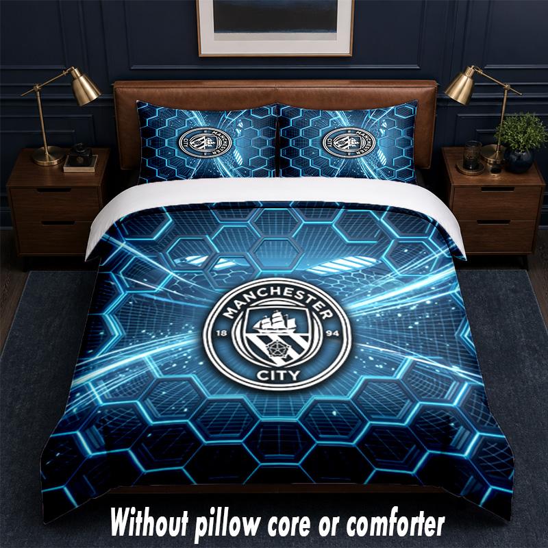 Manchester City Diseño Juego de Cama Ropa de Cama 1 Funda Nórdica + 2 Fundas de Almohada Suave Transpirable Ropa de Cama para el Hogar