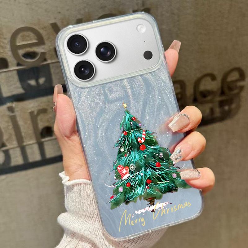 Cartoon Christmas Tree Pattern Phone Case For iPhone 17 Air 16e 16 15 14 Pro Max 13 17 Pro Max Shockproof TPU Hybrid Hard PC Phone Cover