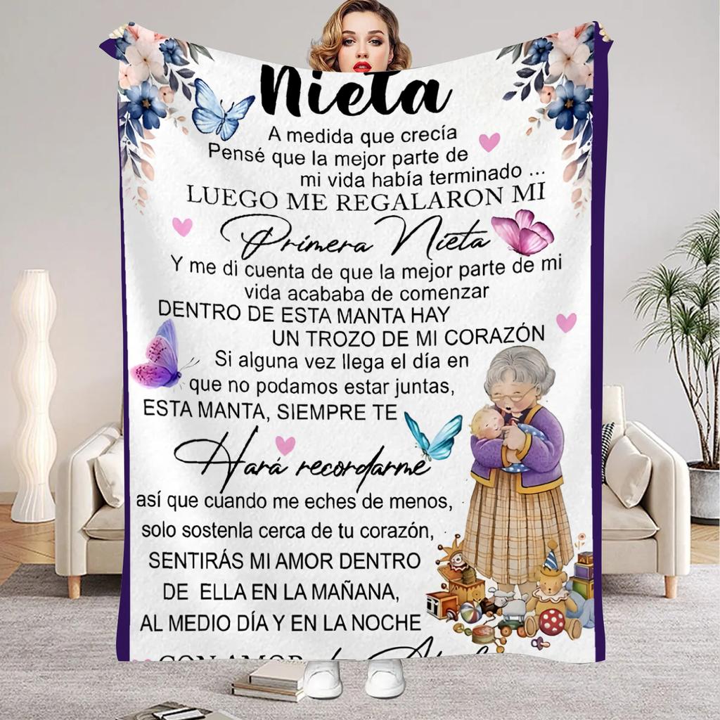 Flannel Blanket Dad Mom's Letter to Daughter Son Nana to Granddaughter Spanish Print for Home Bedroom Decor New Year Gift