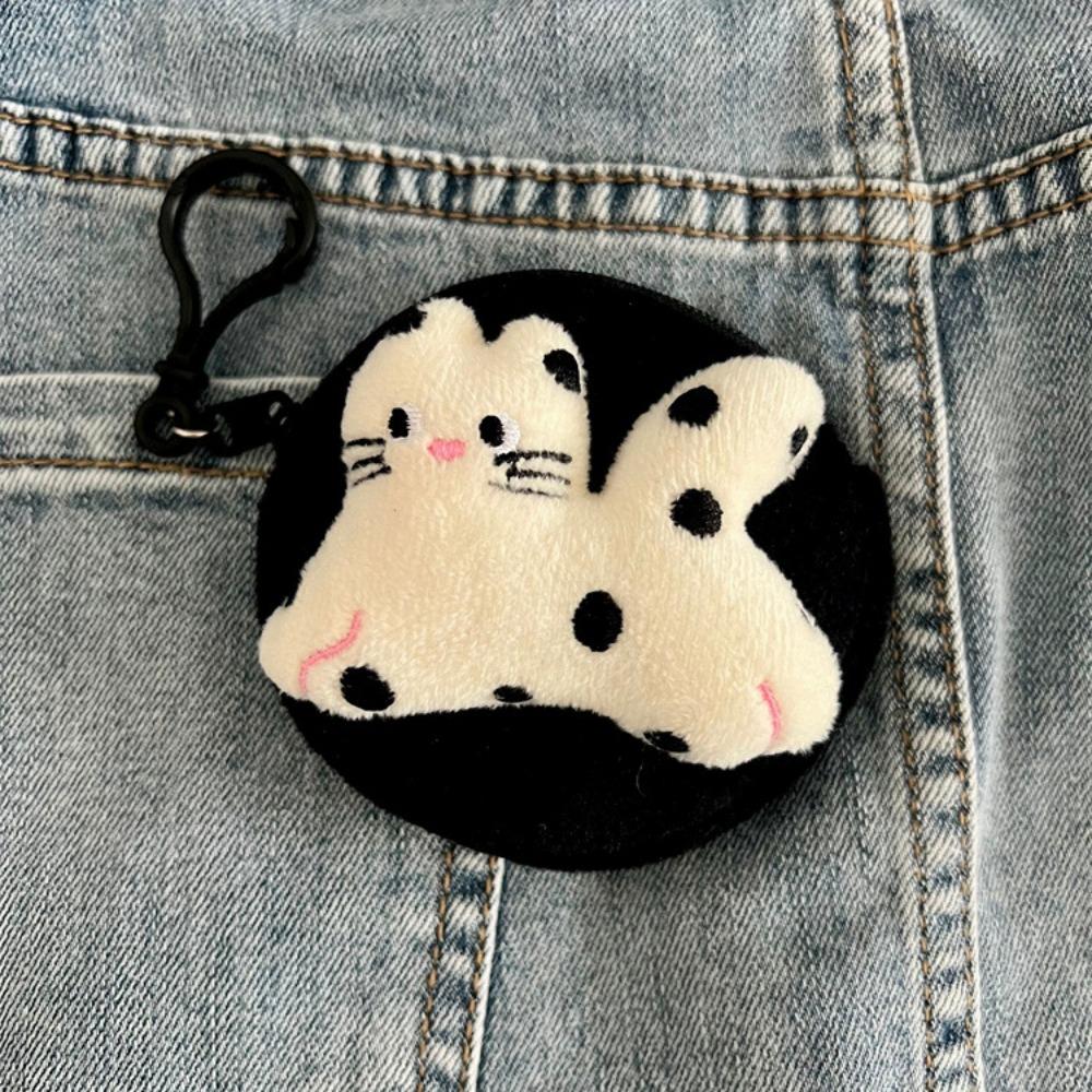 New Cute Anime Coin Purse Plush Round Earphone Storage Bag Portable with Black Pearls Mini Wallet Girly Gift