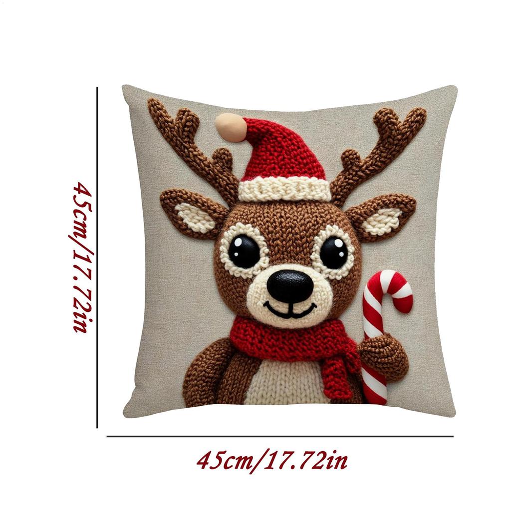 Christmas Pillow Covers Linen Cute Elk Pillowcase 18x18in Deer Print Pillow Cases For Home Living Room Sofa Indoor Outdoor