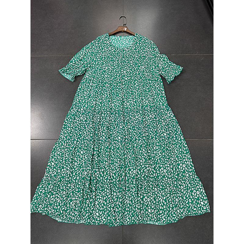 

Plus Size Women s Oversized round Neck A- line Green Shivering Dress Long Dress Green Plus size 5XL