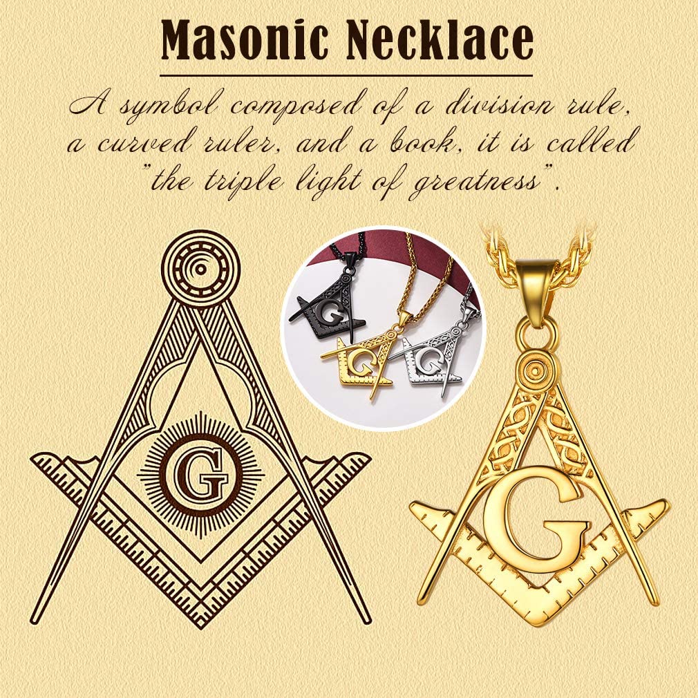 U7 Masonic Necklace Freemason Square & Compass Letter G Symbol Stainless Steel Free and Accepted Masons Pendant Jewelry Gift