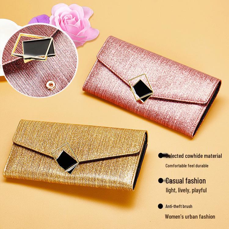 Portefeuille Long en Cuir Véritable pour Femme 2025 - Haut de Gamme, Design Exquis, Simple et Luxueux Fermeture Éclair Cuir de Vache