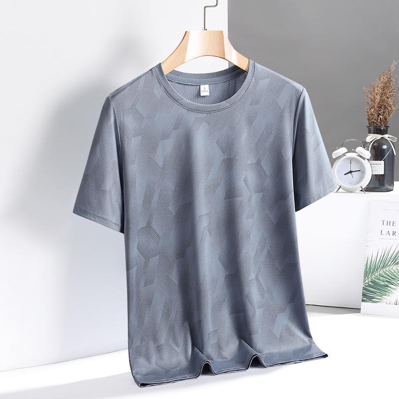 T-shirt a maniche corte mimetica in seta ghiacciata da uomo, sottile, larga, ad asciugatura rapida, per corsa, sport, elastica, taglia grande