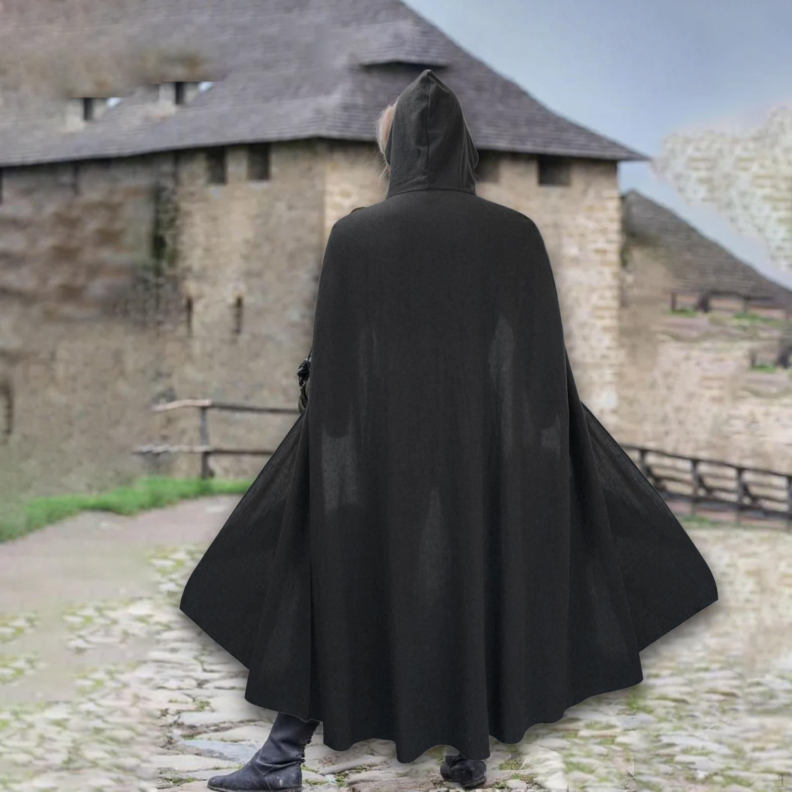 

Плащ с капюшоном для средневекового косплея и фестивалей для мужчин и женщин чёрный