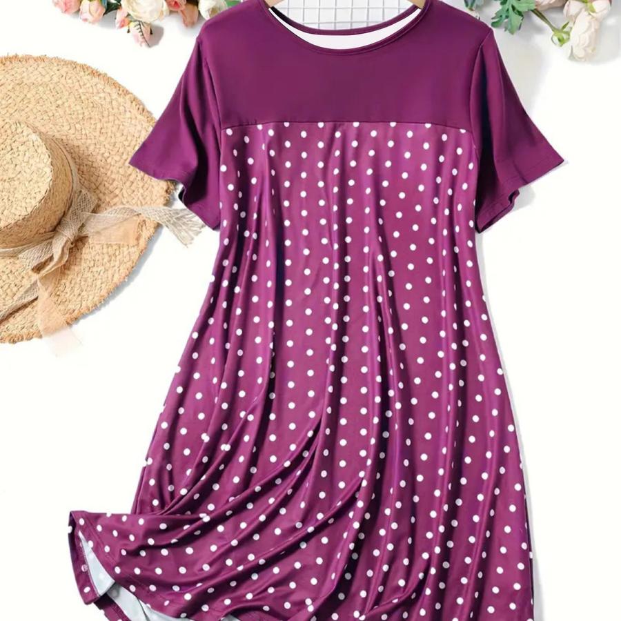 New Spring Summer Polka Dot Crew Neck Short Sleeve Nightdress Comfortable Dress Women's Clothing