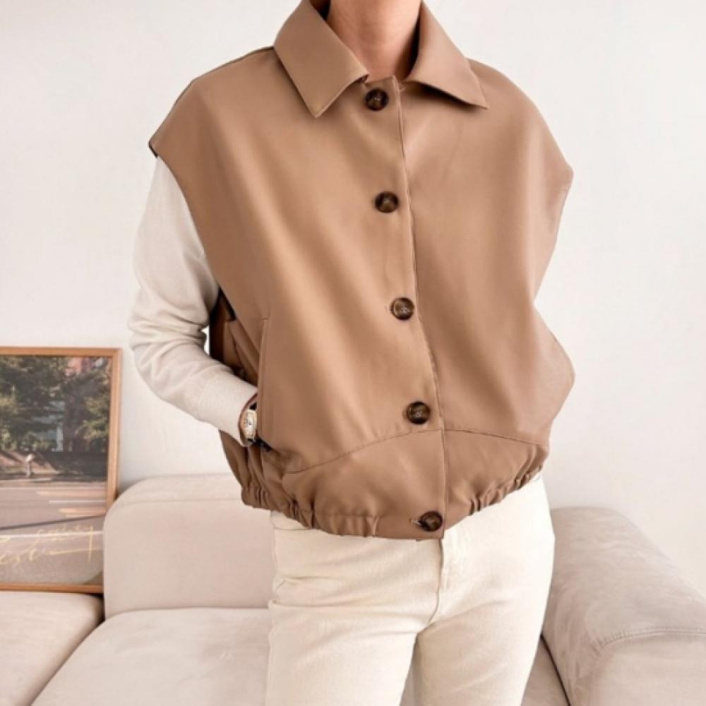 New Arrivals Open Run Leather Vest Fake Leather Missy Look Waist Shirring Drop