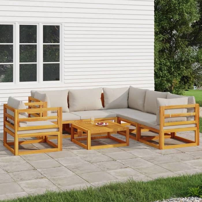 VidaXL Salon de Jardin avec Coussins 7 pcs, Canapés avec Dossier, Ensemble de Meubles avec Table Basse Patio Terrasse, 3155289