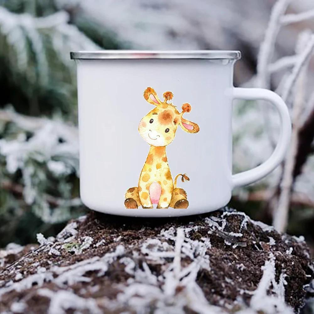 Cute Cartoon Animal Deer Raccoon Owl Print Mugs Creative Enamel Coffee Mugs Children Kids Breakfast Milk Dessert Cups Child Gift