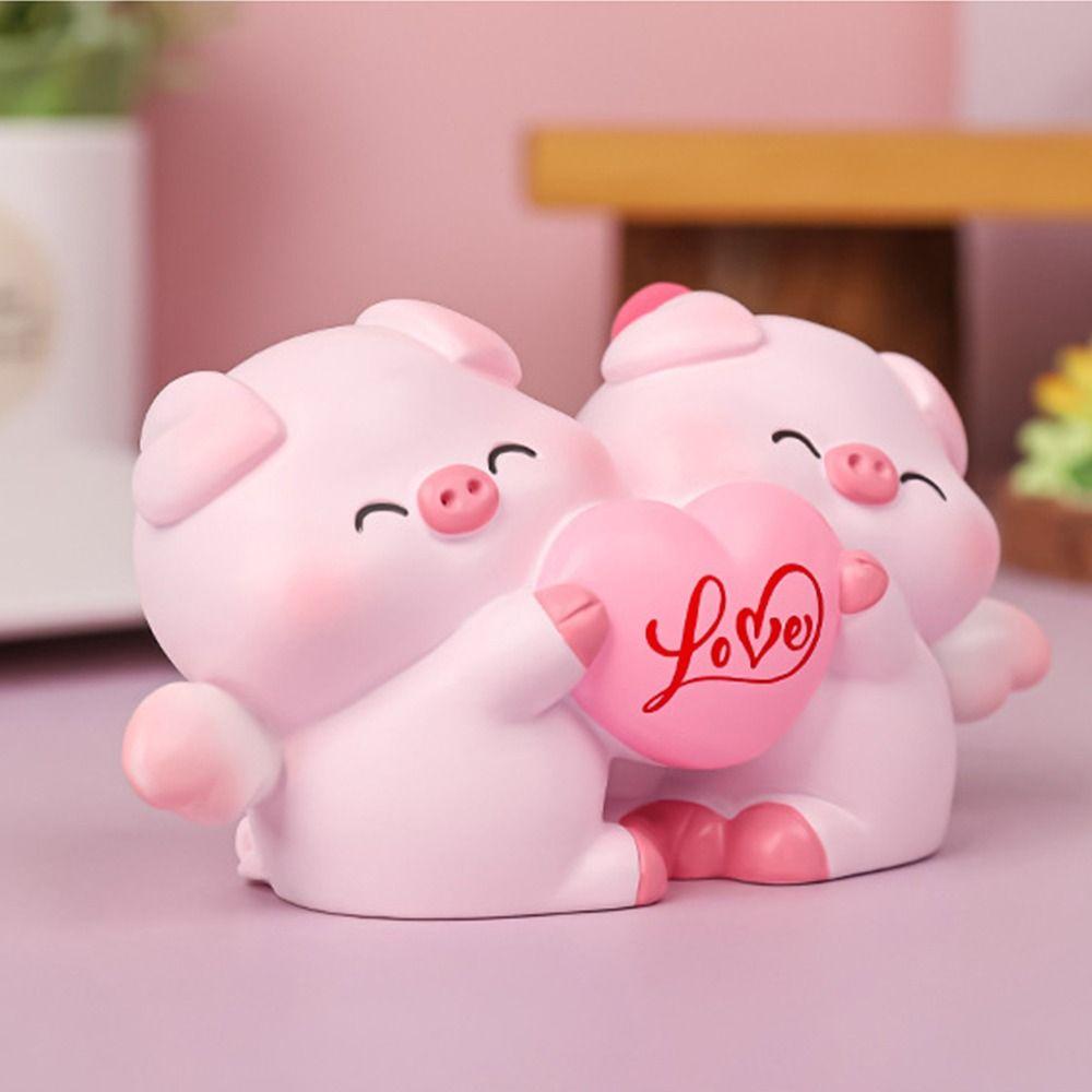 Cartoon Pig Statue Cute Miniatures Figurine Cake Decoration Couple Piggy Ornament  Home