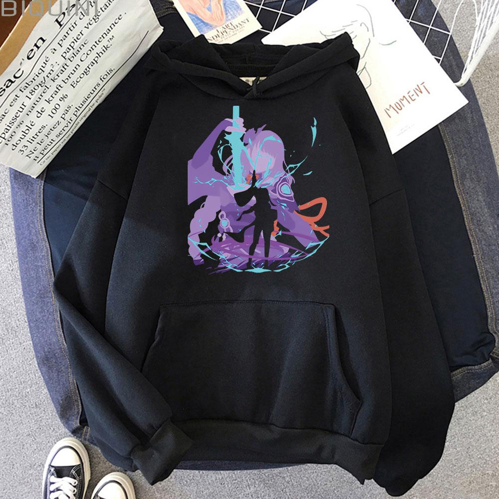 Genshin Impact Hoodie Raiden Shogun Vintage Sweatshirt Women/Men Japanese Streetwear Colors Clothes Graffiti Game Print