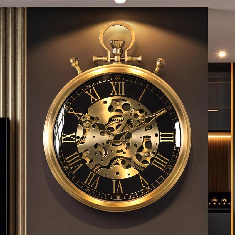 

Retro Gear Wall Clocks Mechanical Living Room Wall Watch Luxury Solid Wood Silence Clock Creative Home Decoration Accessories