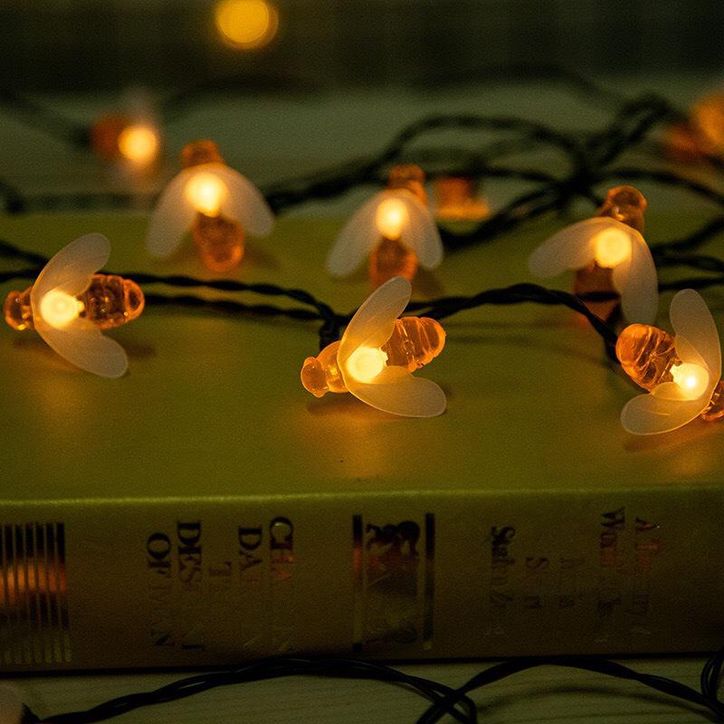 LED Solar Little Bee Waterproof Outdoor Fairy String Lights for Holiday Courtyard Decoration