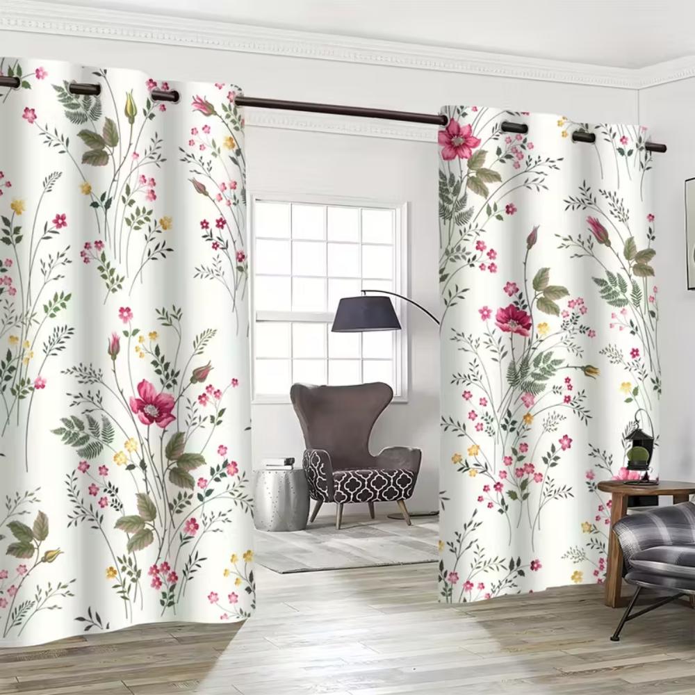 Vikama Spring Summer Fresh Floral Print Curtains Privacy Protecting Home Decor Living Room Bedroom Study Bathroom Curtain Polyester Washable Ready