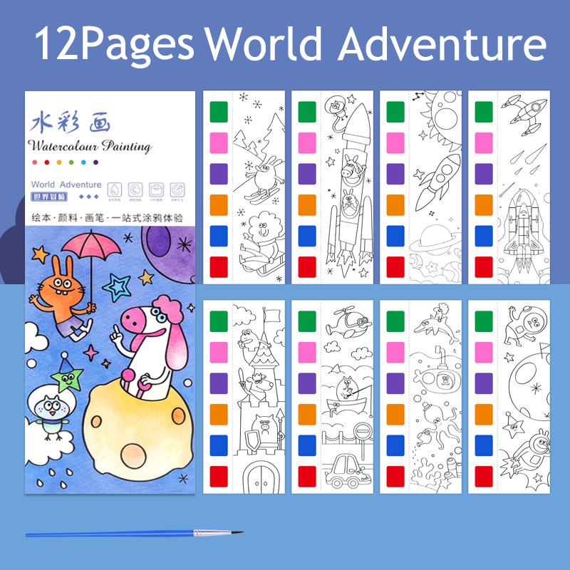 12/20 Premium-Quality Sheets First-Class Portable Superior-Grade Coloring Premium-Quality Book Superior-Grade Children High-Standard Watercolor