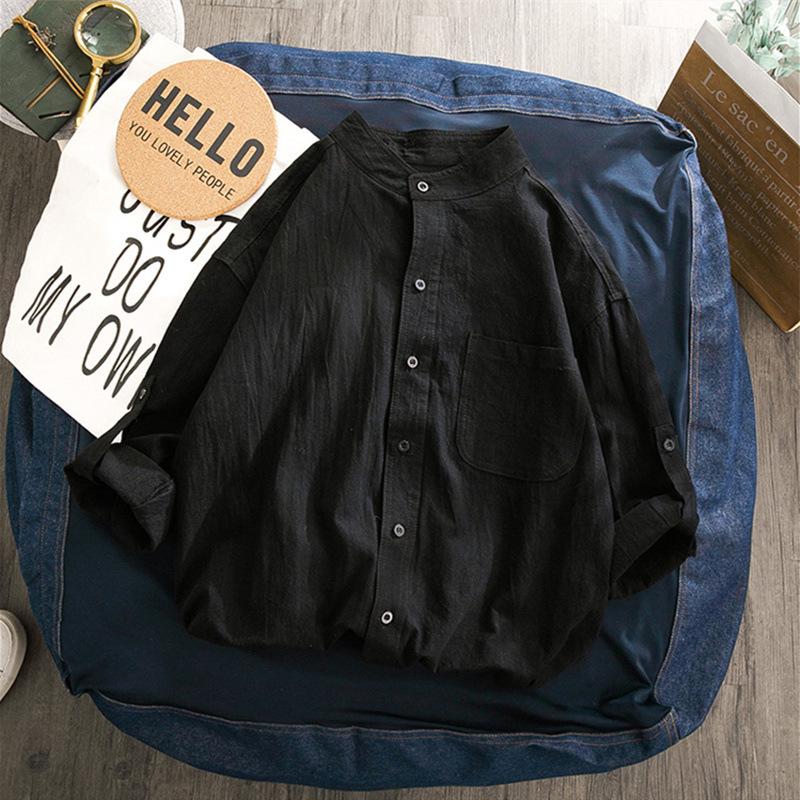 Men's Retro Chinese Style Linen Long Sleeve Shirt with Stand Collar