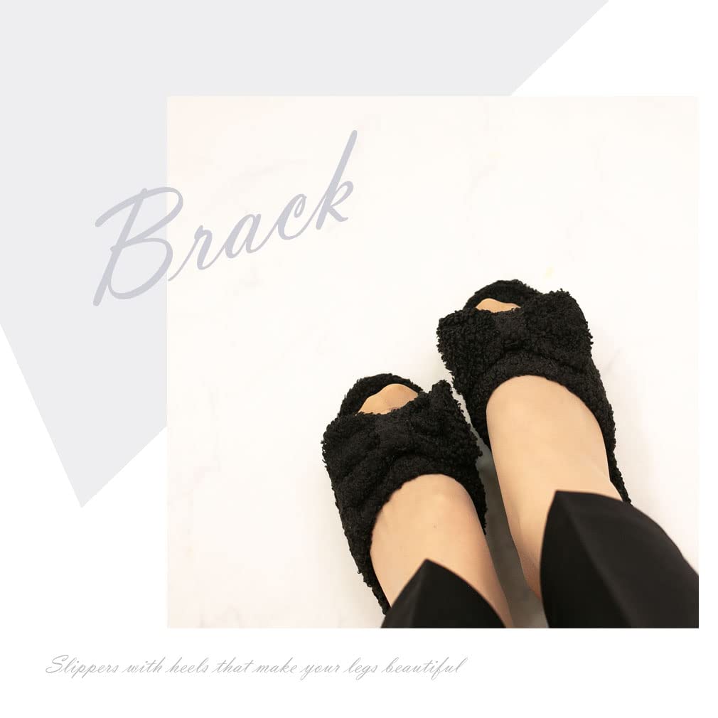 Devalier Gift Shop Fancy Heeled Portable Indoor Heeled Slippers for Entrance and Class Visits Slippers, Graduations, Ceremonies, (Pile Black) wa18-bk