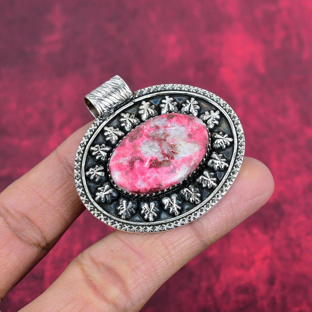 Pink Thulite Gemstone Pendant 925 Sterling Silver Jewelry, Handmade Antique Pendant Jewelry, Gift For Mother