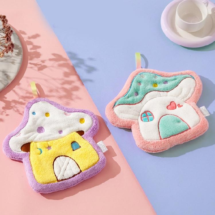 Coral Fleece Kitchen Hand Towel Soft Absorbent Mushroom Designs Cleaning Cloth Quick Drying Handkerchief for Home Cook