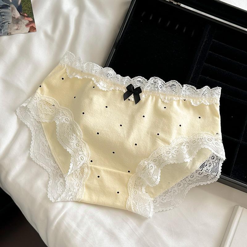 Nuovo slip estivo da donna in cotone 7A, traspirante, antibatterico, con bordo in pizzo a pois e fiocco