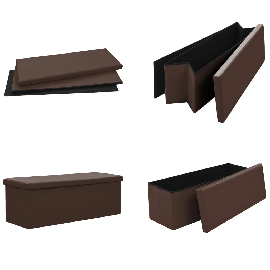 Foldable Storage Bench with Storage Space Brown PVC