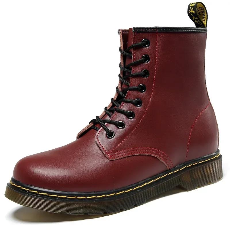 High Top Men's Shoes Classic Leather Boots Fashion Black Ankle Boots Outdoor Motorcycle Breathable Boots Women's Boot Size