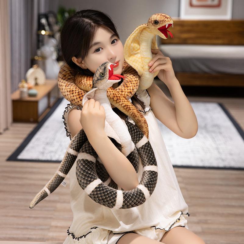 Cute Simulation Cobra Animal Stuffed Doll Cartoon Pattern Open Mouth Snake Plush Toy Home Decor For Boys Girls Birthday Gift