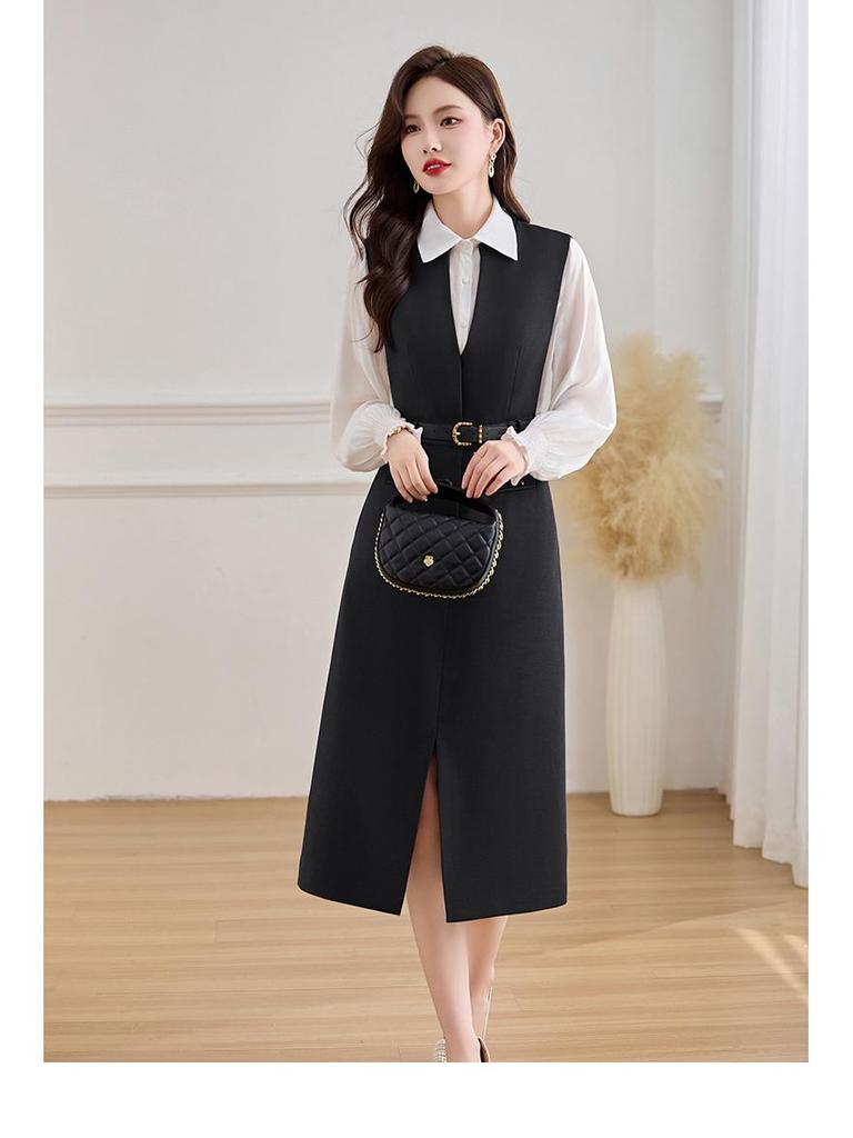 Zestaw sukienki koszulowej z długim rękawem i kamizelki na wiosnę i jesień 2025 Z5381