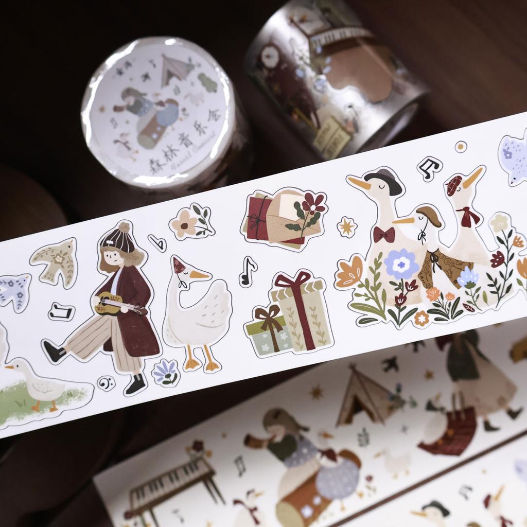 Light Retro Salt Tie Journal Planner [Forest Concert] PET Washi Tape Die Cut