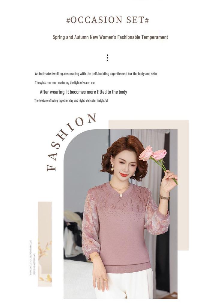 Spring-Autumn Knit Top: Fashionable Seven-Point Sleeve for Middle-Aged and Elderly Women