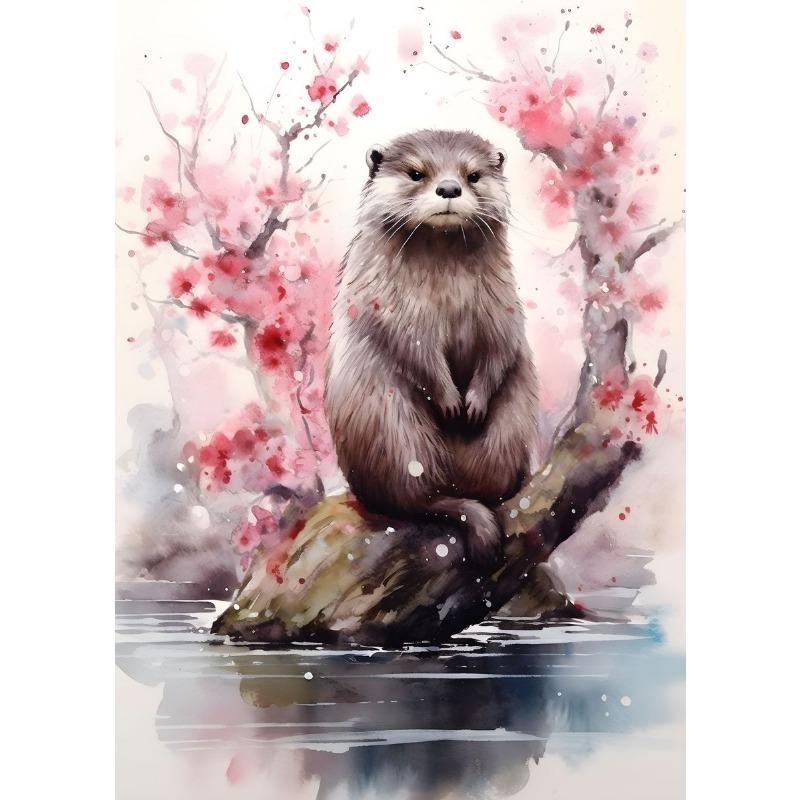 Aquarell-Poster mit Tieren, rosa Blumen, Eule, Hirsch, Pferd, Otter, Tiger und Koala – Leinwandbild, Wanddekoration für Wohnzimmer und Zuhause
