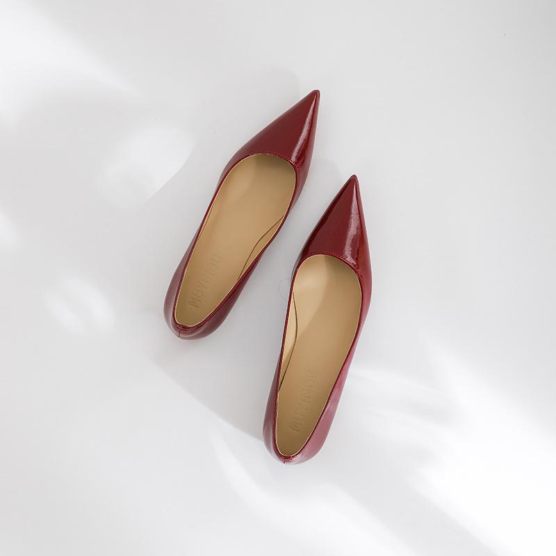 PD05 New Women's Large Size Commuter Advanced Sense Light Mouth Red Bottom Nude Pointed Flat Shoes Single Shoes