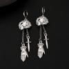 Gothic Punk Metal Retro Silver Color Earrings Sword Ghost Hand Pirate Skull Tassel Earrings Women's Halloween Accessories