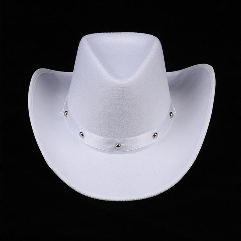 Western Style Cowboy Hat One Size White Cowgirl Hats with Studs Unisex Costume Top Hats Fedora Hat Halloween Props Caps