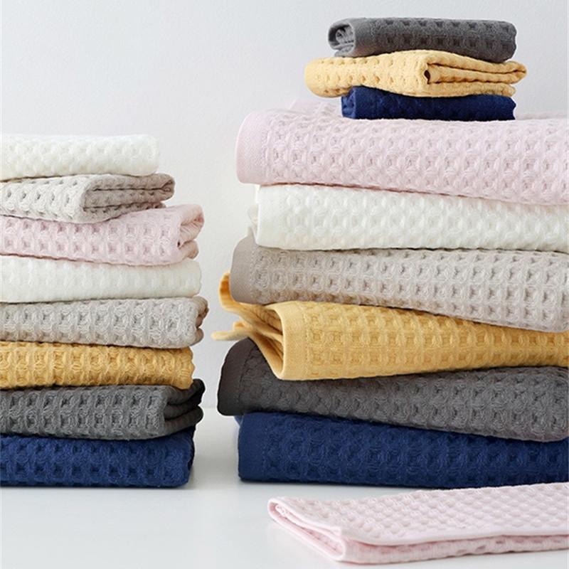1Pc 35x75cm Waffle Solid Color Cotton Soft Absorbent Adult Family Bathroom Hand Towel Home Life